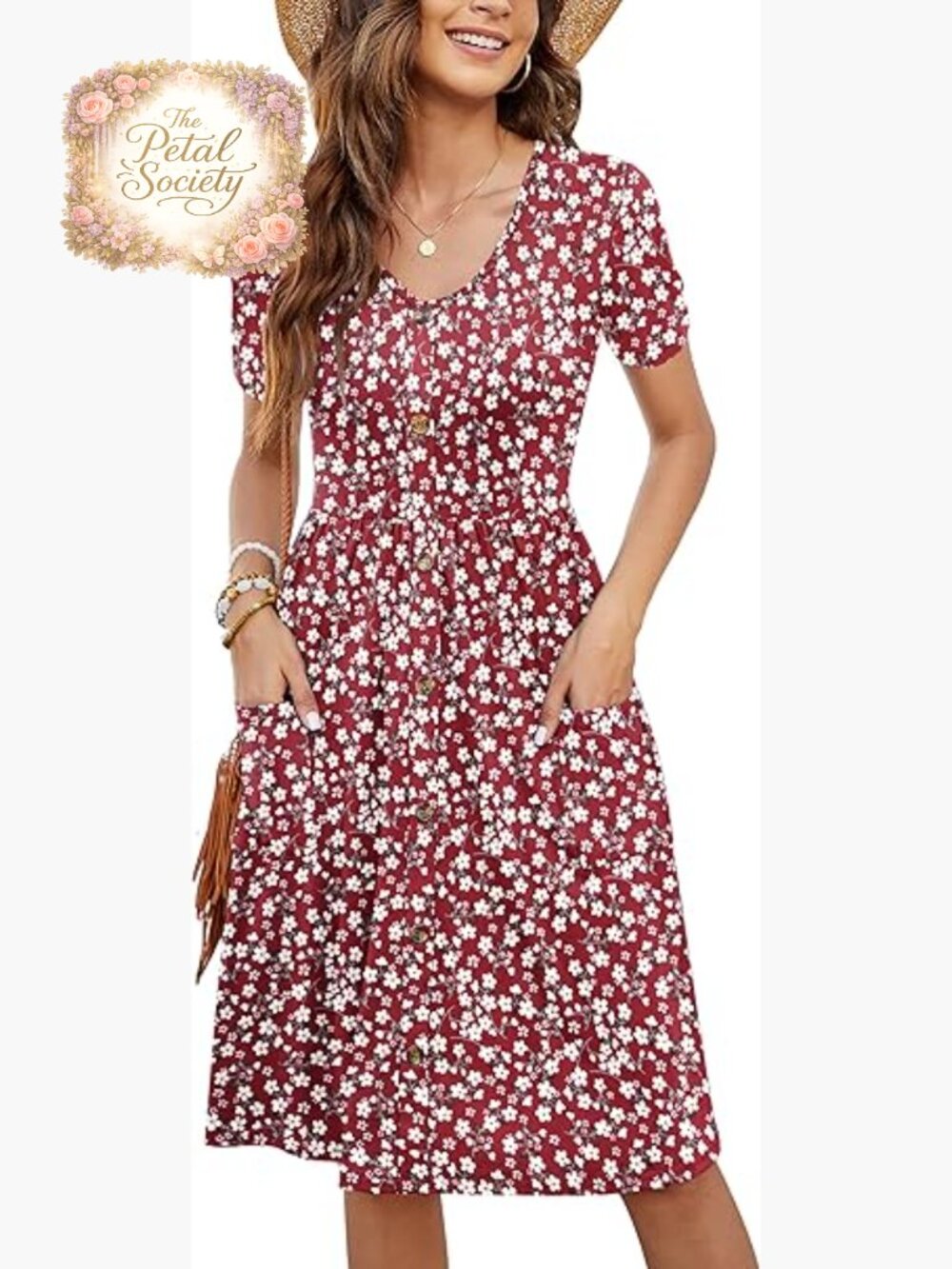 Short Sleeve V-Neck Sundress with Pockets Casual Summer Travel Dress